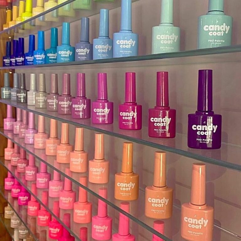 different candy code nail polishes on display